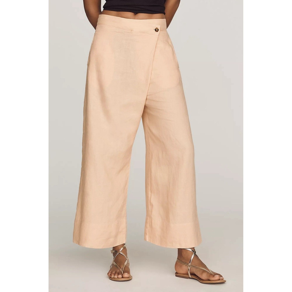 By Anthropologie 100% Linen Crossover Peach Pants MSRP $138 NWT SIZE 6